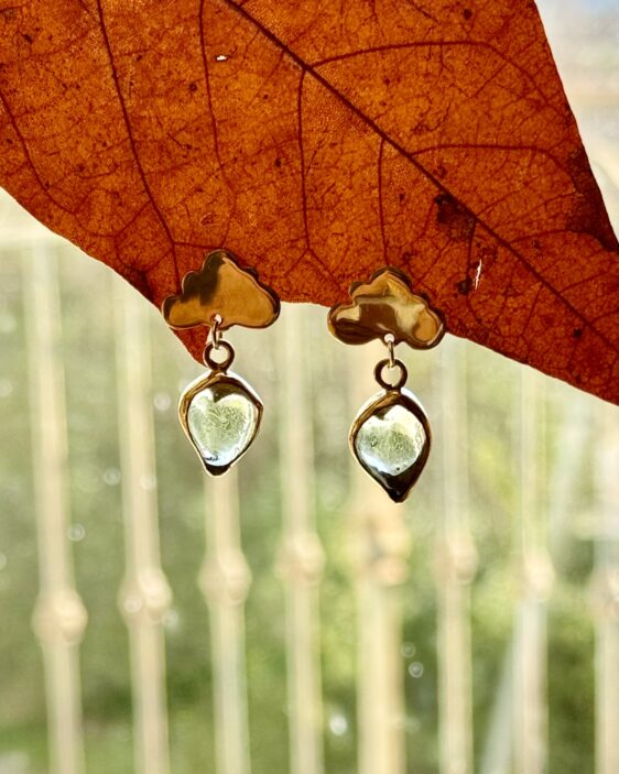 Boucles d'oreilles Nuage & Goutte Vert Céladon