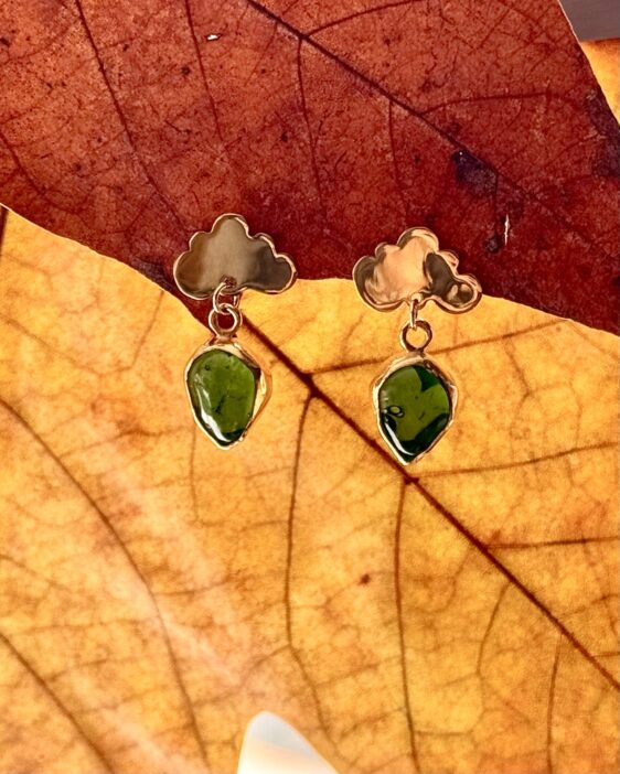 Boucles d'oreilles Nuage & Goutte Vert Émeraude